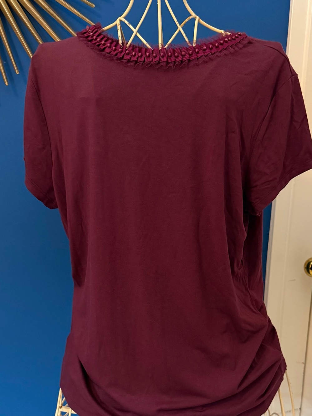 Ted Baker Short Sleeve Embellished Neck Tee - Wine